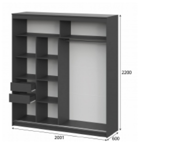 Шкаф-купе ШКП-3 2000 мм графит (СВ) в Нижних Сергах - nizhnie-sergi.mebel-e96.ru