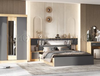 Спальный гарнитур Бася крафт/графит (Миф) в Нижних Сергах - nizhnie-sergi.mebel-e96.ru