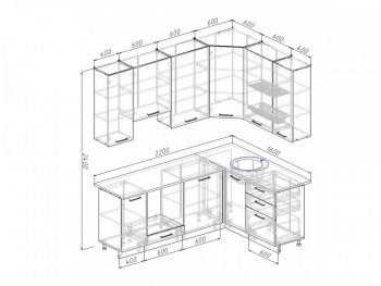 Угловой кухонный гарнитур Дели 2200х1600 мм в Нижних Сергах - nizhnie-sergi.mebel-e96.ru