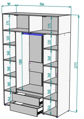 Шкаф 1564 мм Erik H328 + Антресоль HA4 (Графит) в Нижних Сергах - nizhnie-sergi.mebel-e96.ru