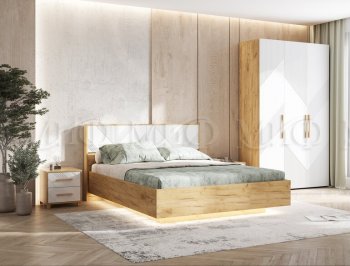 Кровать парящая Ирис крафт/белый с подсветкой (Миф) в Нижних Сергах - nizhnie-sergi.mebel-e96.ru