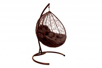 Подвесное кресло КАПЛЯ с ротангом коричневое, подушка коричневая в Нижних Сергах - nizhnie-sergi.mebel-e96.ru