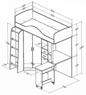 Кровать-чердак Теремок-1 Дуб молочный/Орех в Нижних Сергах - nizhnie-sergi.mebel-e96.ru