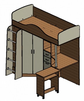 Кровать-чердак Теремок-1 Дуб молочный/Орех в Нижних Сергах - nizhnie-sergi.mebel-e96.ru