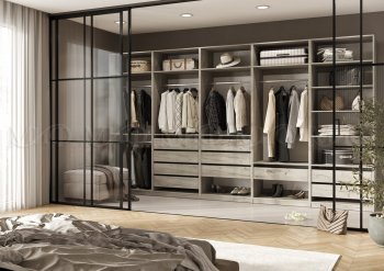 Гардеробная/шкаф 4000 мм Ларго №1 открытая дуб крафт серый (Миф) в Нижних Сергах - nizhnie-sergi.mebel-e96.ru