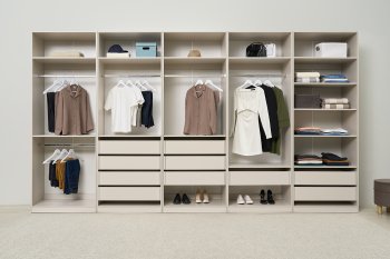 Гардеробная/шкаф 4000 мм Ларго №1 открытая Кашемир (Миф) в Нижних Сергах - nizhnie-sergi.mebel-e96.ru