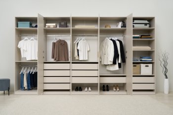 Гардеробная/шкаф 4000 мм Ларго №4 Кашемир (Миф) в Нижних Сергах - nizhnie-sergi.mebel-e96.ru