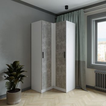 Шкаф угловой Ларс (угол прямой), Белый/Ателье светлое (Микон) в Нижних Сергах - nizhnie-sergi.mebel-e96.ru