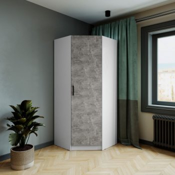 Шкаф угловой Ларс (угол скос), Белый/Ателье светлое (Микон) в Нижних Сергах - nizhnie-sergi.mebel-e96.ru