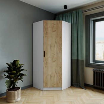 Шкаф угловой Ларс (угол скос), Белый/Крафт золотой (Микон) в Нижних Сергах - nizhnie-sergi.mebel-e96.ru