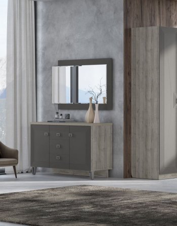 Комод 2дв, 3ящ Лежер КМ-3103 дуб серый/холст вулканический(СанТан) в Нижних Сергах - nizhnie-sergi.mebel-e96.ru | фото