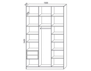 Шкаф распашной 1500 мм М6-3.3 Б+П+Б 150 + ящики + антресоль (М6) в Нижних Сергах - nizhnie-sergi.mebel-e96.ru