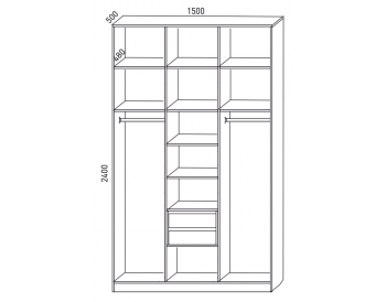 Шкаф распашной 1500 мм М6-3.4 П+Б+П 150 + антресоль + ящики (М6) в Нижних Сергах - nizhnie-sergi.mebel-e96.ru