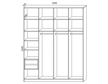 Шкаф распашной 2000 мм М6-4.6 Б+П+П+П 200 + антресоль + ящики (М6) в Нижних Сергах - nizhnie-sergi.mebel-e96.ru