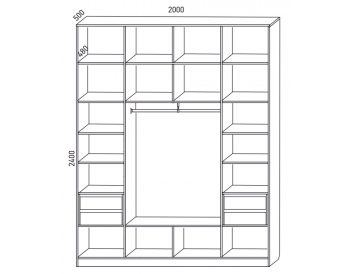 Шкаф распашной 2000 мм М6-4.2 Б+П+Б 200 + антресоль + 4 ящика (М6) в Нижних Сергах - nizhnie-sergi.mebel-e96.ru