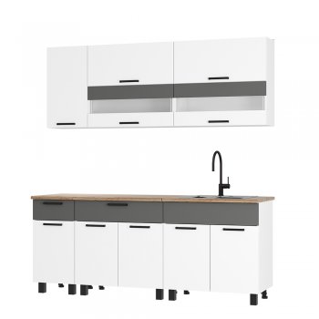 Кухонный гарнитур Монтана 2000 мм белый/графит (БТС) в Нижних Сергах - nizhnie-sergi.mebel-e96.ru