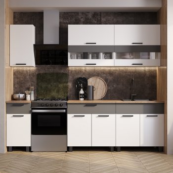 Кухонный гарнитур Монтана 2000 мм белый/графит (БТС) в Нижних Сергах - nizhnie-sergi.mebel-e96.ru