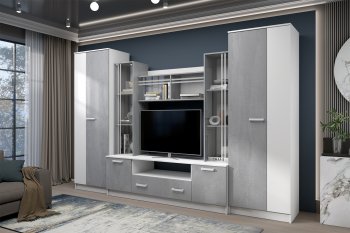 Стенка Николь-2 белый/бетонный камень(Зарон) в Нижних Сергах - nizhnie-sergi.mebel-e96.ru