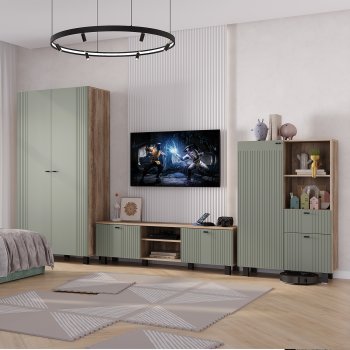 Стенка Олива комп.3 эвкалипт софт (БТС) в Нижних Сергах - nizhnie-sergi.mebel-e96.ru
