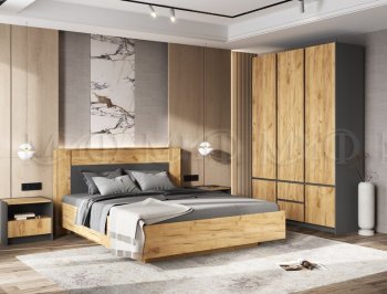 Кровать парящая Остин крафт/графит (Миф) в Нижних Сергах - nizhnie-sergi.mebel-e96.ru