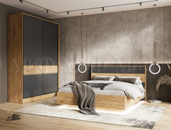 Кровать парящая Роджина с подсветкой, крафт/графит (Миф) в Нижних Сергах - nizhnie-sergi.mebel-e96.ru