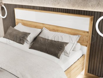 Кровать парящая Роджина с подсветкой, крафт/белый (Миф) в Нижних Сергах - nizhnie-sergi.mebel-e96.ru