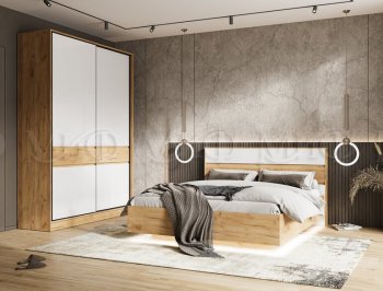 Кровать парящая Роджина с подсветкой, крафт/белый (Миф) в Нижних Сергах - nizhnie-sergi.mebel-e96.ru