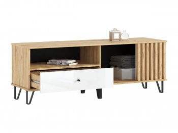 Тумба ТВ (1500) Роджина крафт/белый (Миф) в Нижних Сергах - nizhnie-sergi.mebel-e96.ru