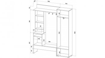 Прихожая Сабрина Дуб вотан/графит (Лин) в Нижних Сергах - nizhnie-sergi.mebel-e96.ru