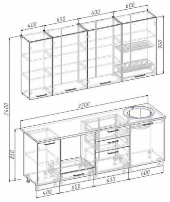 Кухонный гарнитур Умбра 2200 мм МДФ (Санвут) в Нижних Сергах - nizhnie-sergi.mebel-e96.ru
