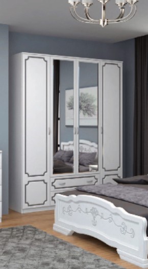 Шкаф 1600 мм ШР-4 с 2 зерк. ЛАК Белый жемчуг (БМ) в Нижних Сергах - nizhnie-sergi.mebel-e96.ru