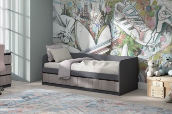 Кровать Соната 900 графит/крафт серый (Зарон) в Нижних Сергах - nizhnie-sergi.mebel-e96.ru