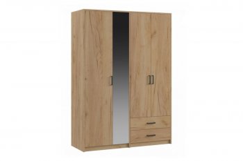 Шкаф 1500 мм  4-х ств. с зеркалом 2 ящ. SVETLANA LOFT, дуб золотой (Генезис) в Нижних Сергах - nizhnie-sergi.mebel-e96.ru